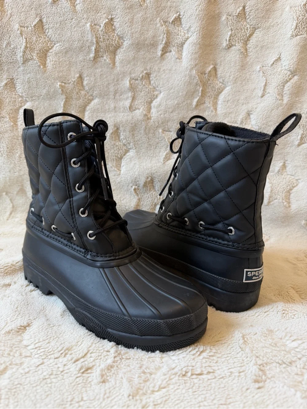 EUC Sperry Gosling Black Quilted Waterproof Duck Winter Boots